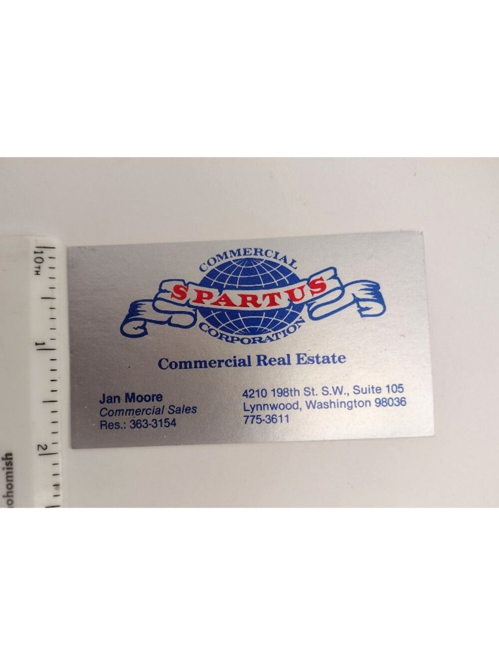 Vintage Spartus Commercial Real Estate Business Card Lynnwood Washington